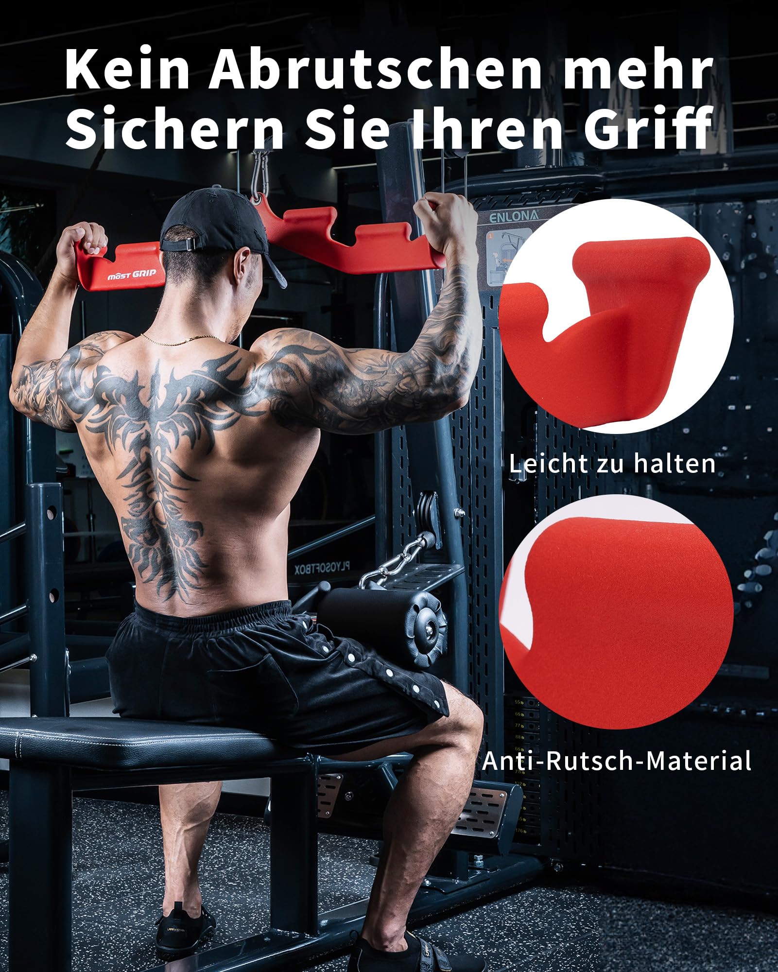 Latzugstange für das Fitnessstudio zu Hause – Bizeps Stange mit 6 ergonomischen Griffen, Latzug Griff für das Rückentraining, Rudergriff für den gesamten Rücken
