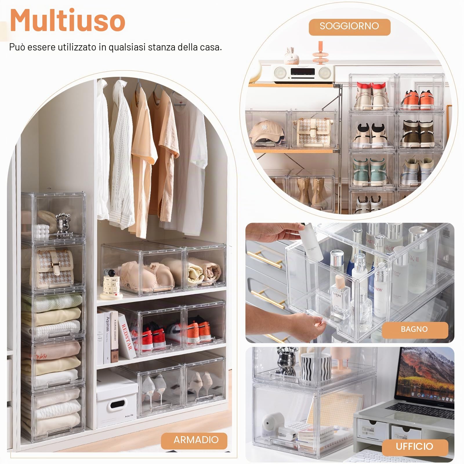 2 contenitori impilabili in plastica con cassetto estraibile, grandi contenitori in acrilico trasparente per frigorifero, dispensa, frigorifero, organizzazione e conservazione