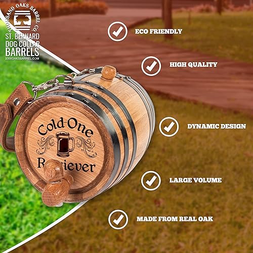 Vista 40 de St Bernard - Collar de barril de whisky para perro, Pooch Hooch' - Dispensador de barril de roble de 1/2 litro para perros San Bernardo con correa