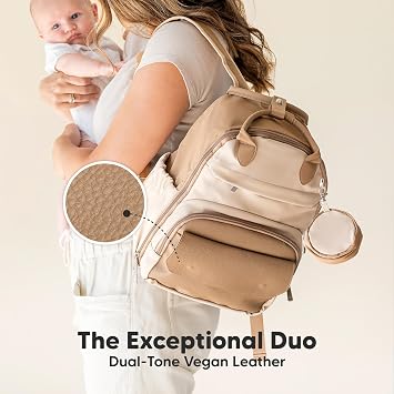 KeaBabies Diaper Bag Backpack - Small Multifunctional Travel Diaper Back Packs, Maternity Baby Changing Bags, 12L Capacity, PU Leather, Waterproof, Unisex, Nappy Changing Pad (Latte, Small)