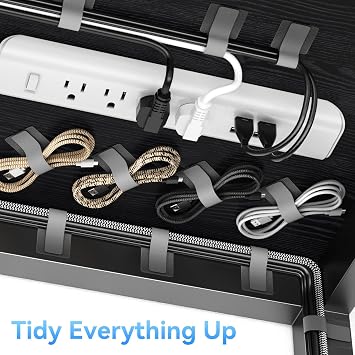 100Pcs Cable Straps Hook and Loop Cable Ties - Cable Holder for Desk Cable Management Under Desk - Computer Cord Organizer for Home Office Gaming Setup - Black