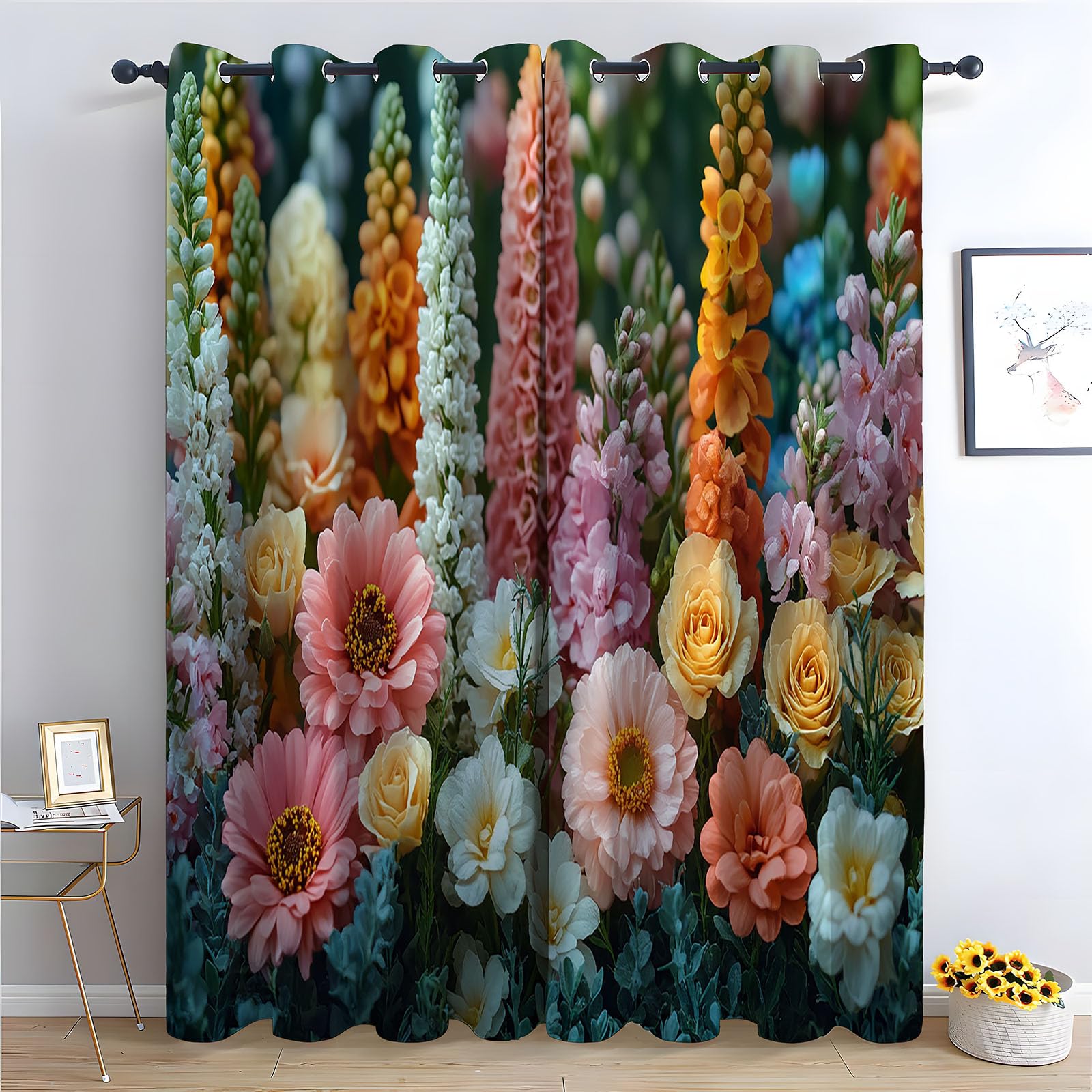 Paire de rideaux filtrants blancs à motif champêtre deux panneaux de dimensions H215 x L100 cm