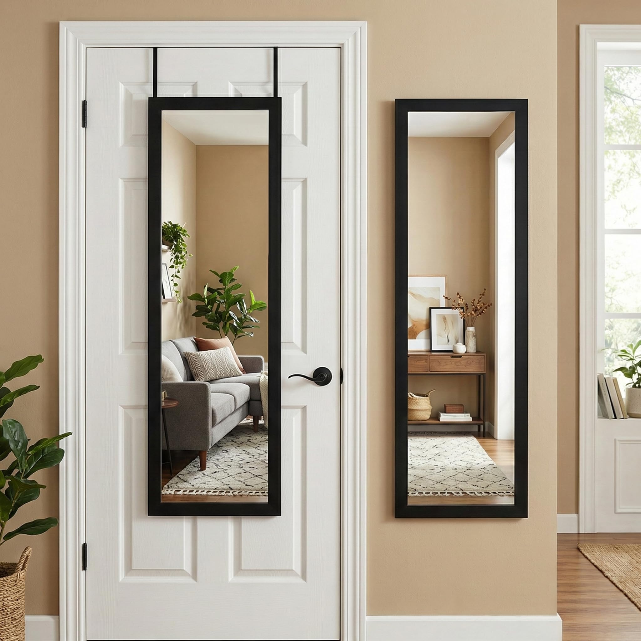 Americanflat Over the Door Mirror Full Length in Black - Full Body Mirror for Bedroom, Bathroom, Dorm - Full Length Mirror with Hanger and Shatter-Resistant Glass - 38x130 cm — image 1