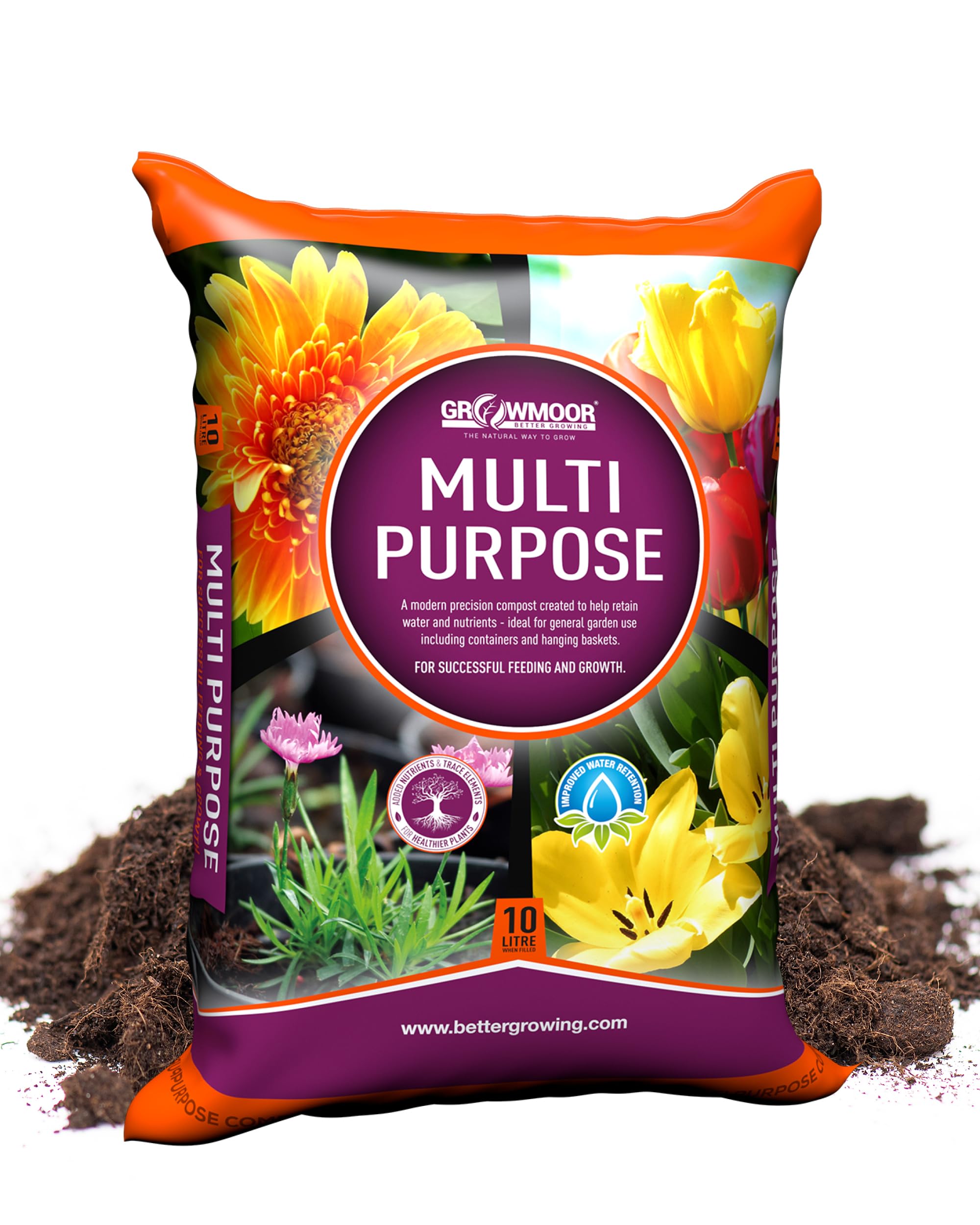 Growmoor Multi-Purpose Compost for Use All Around the Garden – Promotes Healthy Growth, Vibrant Flowers & Strong Roots – 10L