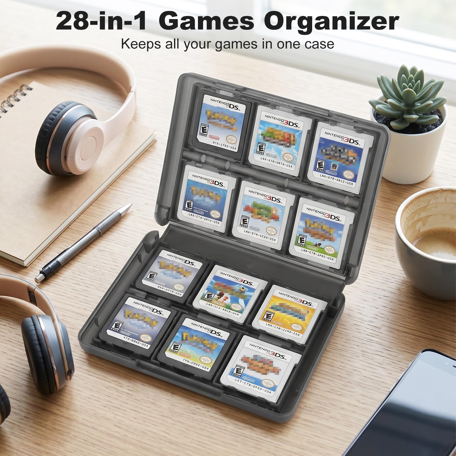 estuche para tarjetas con soporte para juegos 28 en 1 compatible con Nintendo NEW 3DS/NEW 3DS XL/3DS/3DS XL/DSi/DSi XL/DS/NEW 2DS/NEW [negro], Estuche para tarjetas con soporte para juegos 3DS,