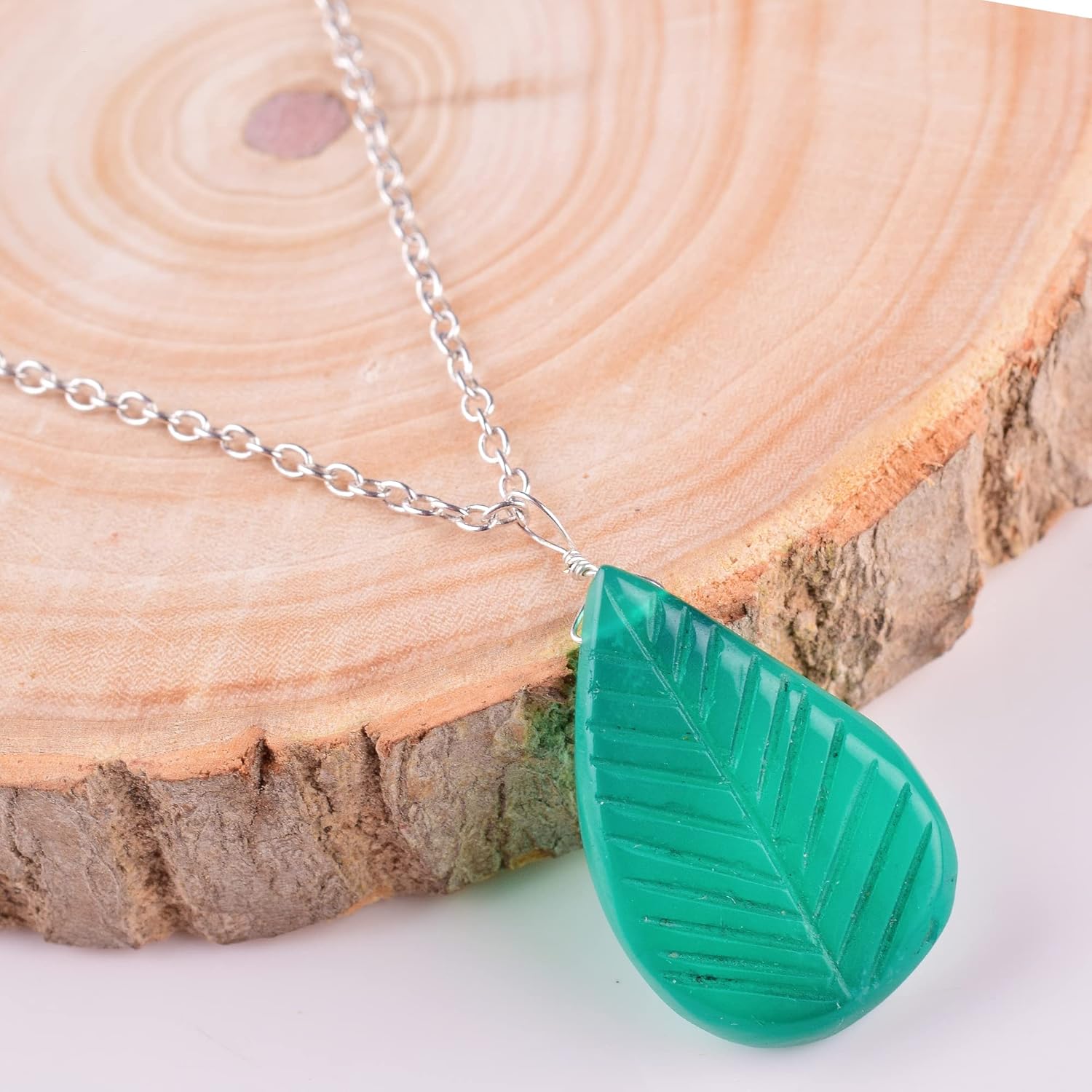 Natural Green Onyx Crystals Pendant Necklace, Pear Carving Gemstone, Energy Healing Crystals, Birthday, Gift for Her, Gemstone Jewelry 18 inch AAA+ Quality - Image 2