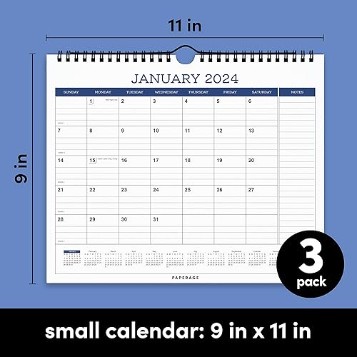 Miniatura 2 de PAPERAGE Calendario 2024-12 meses, (azul marino), paquete de 3, calendario minimalista de pared y escritorio con vistas mensuales y planes anuales,