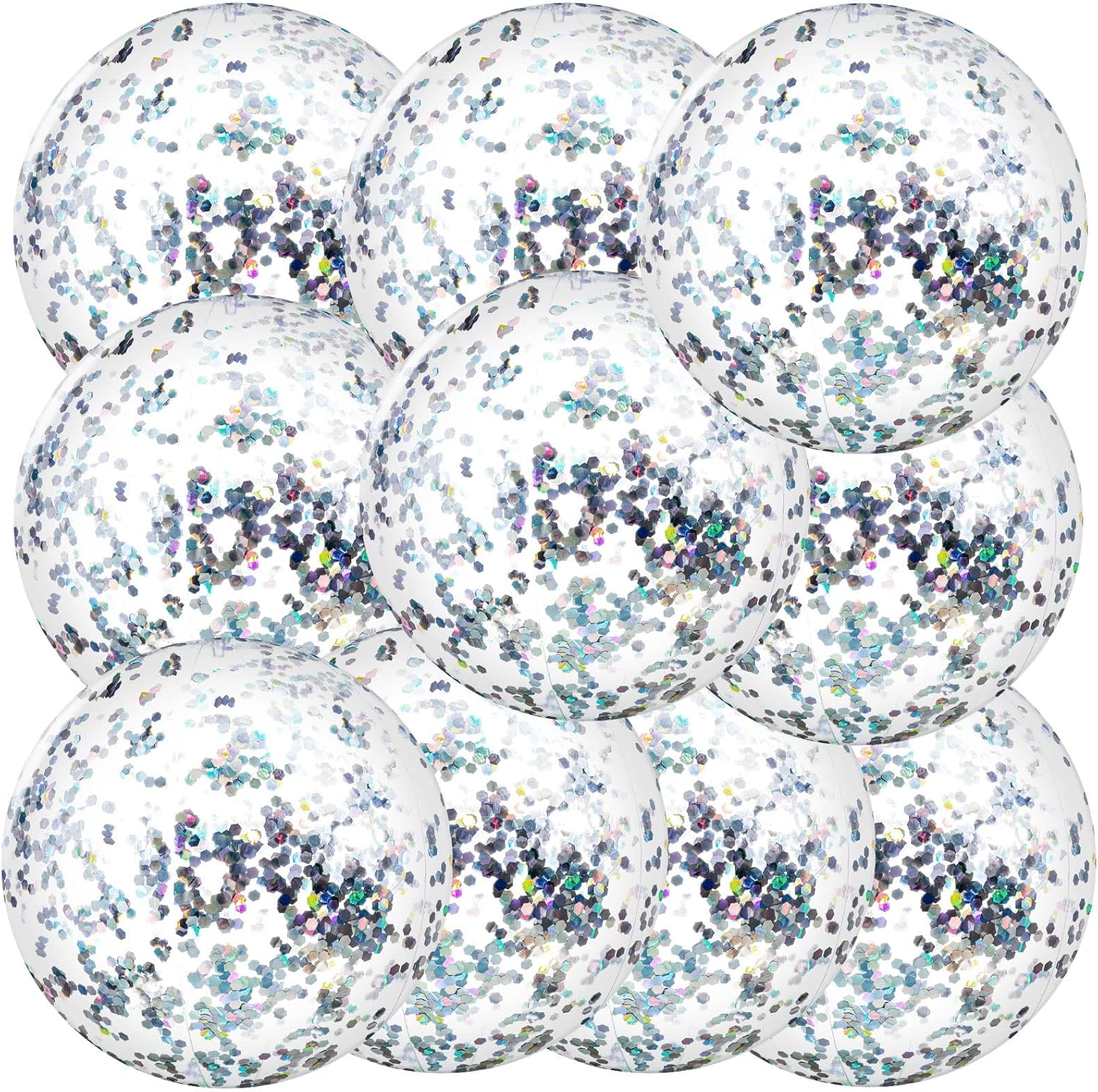 10 Pieces Inflatable Beach Balls Glitter Beach Ball Swimming Pool Balls Floatable Confetti Ball for Summer Beach Pool Party Favor for Kids Adults, 16 Inch (Silver) : Toys & Games