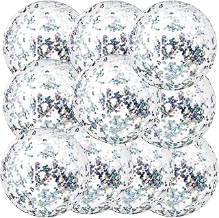 10 Pieces Inflatable Beach Balls Glitter Beach Ball Swimming Pool Balls Floatable Confetti Ball for Summer Beach Pool Party Favor for Kids Adults, 16 Inch (Silver)