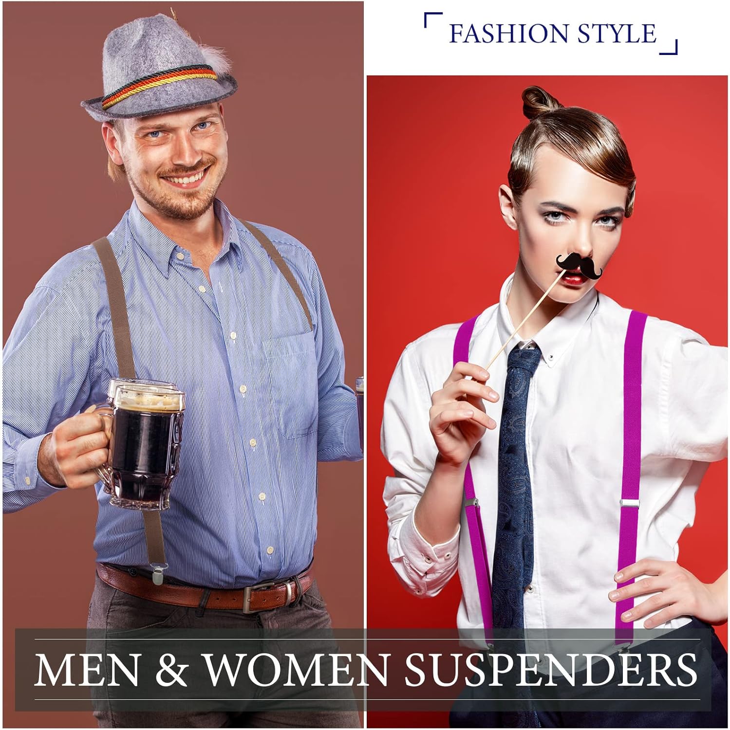 9 Pieces Y Back Style Unisex Suspenders Adjustable Elastic Suspenders for Men Women Rainbow braces with Clip for Pants - Image 5