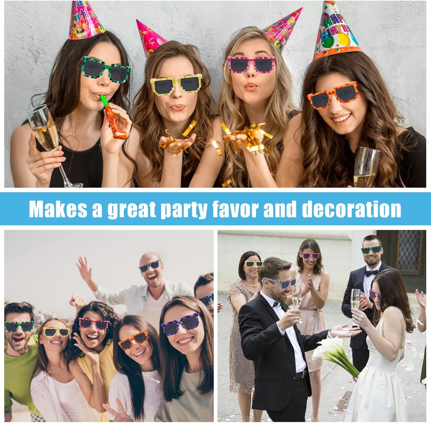 Bulk Pixel Sunglasses Color Miner Pixel Glasses for Adult Funny Pixelated Party Sunlasses