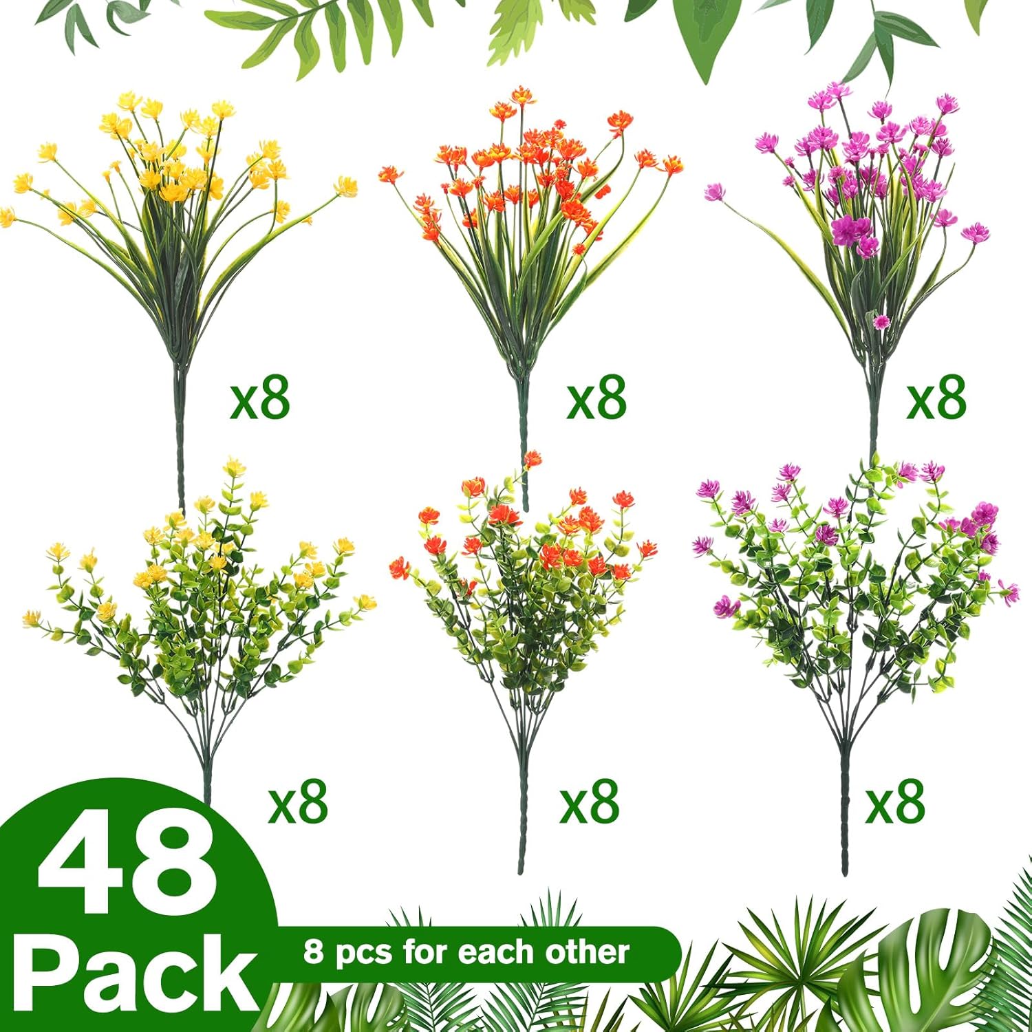 WILLBOND 48 Bundles Artificial Flowers Outdoor,UV Resistant Faux Plastic Plants Greenery Shrubs Flower Bulk for Hanging Planter Porch Window Home Wedding Spring Summer Decor (Bright Color) - Image 2