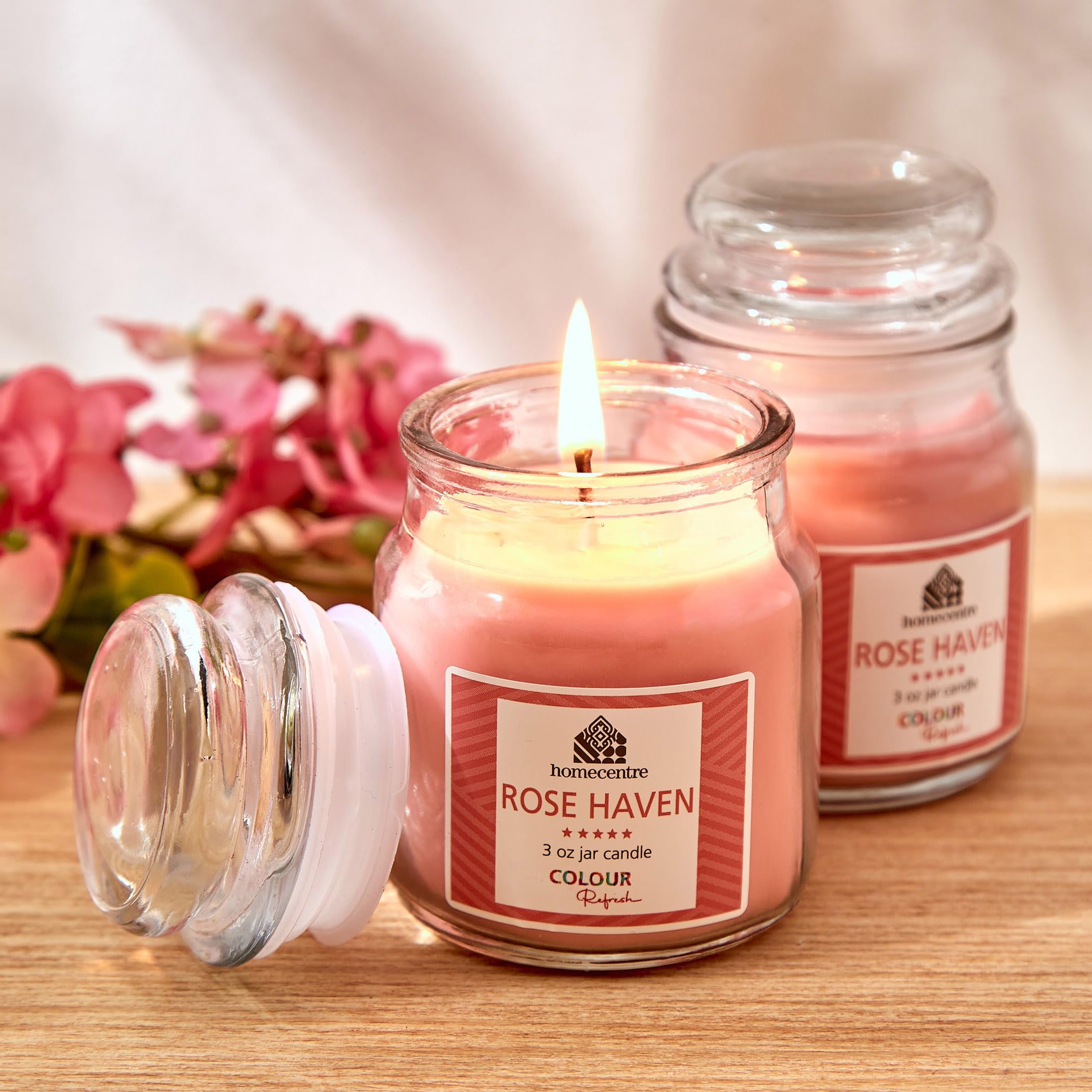 Home Centre Colour Refresh Set of 2 Rose Haven Scented Jar Candles