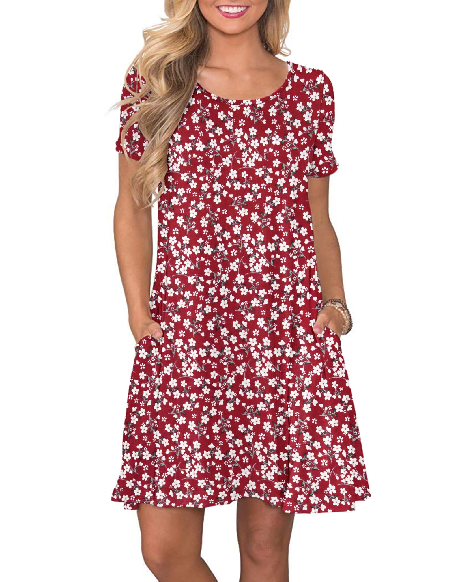 Abito T-Shirt Donna AUSELILY Estivo - Manica Corta Con Tasche, Cotone Morbido - Foto 3