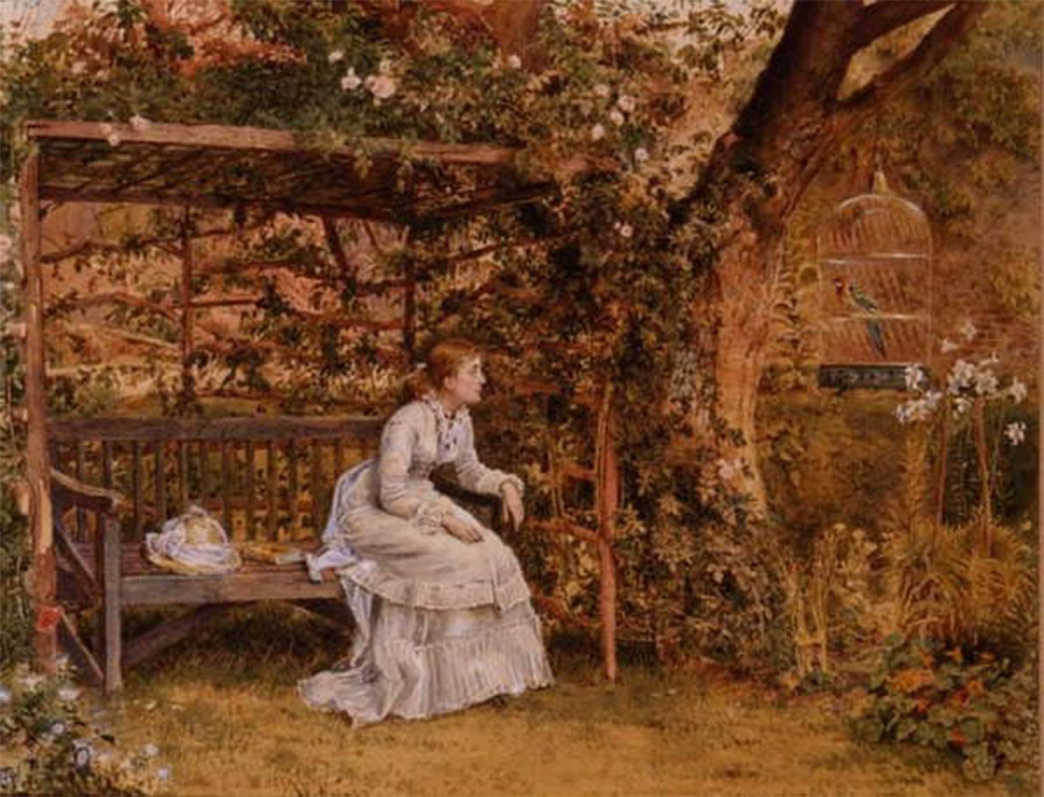 SERENDIPITP Abstract Painting Mural Print Picture Wall Decor Painting the Lady and Her Parrot by George Goodwin Kilburne Vintage Wall Artwork for Home Decor 60x90cm
