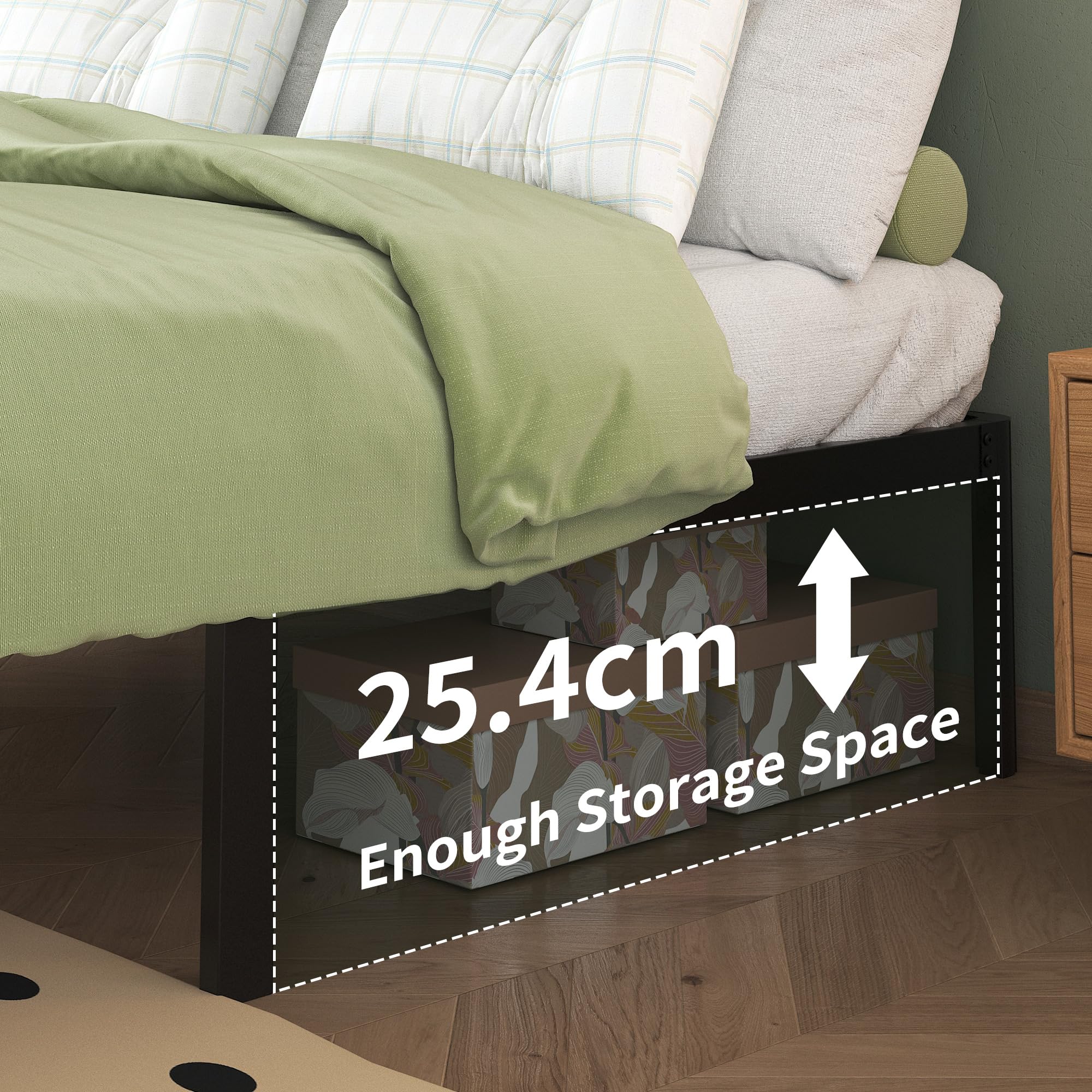 Lutown-Teen Letto 120x190 cm con Rete a Doghe, Struttura Letto Alta 30 cm con Gambe ad Angolo Curvo, Rete una Piazza e Mezza in Ferro, Spazio Aggiuntivo Sotto, Montaggio Facile, Silenzioso, Nero