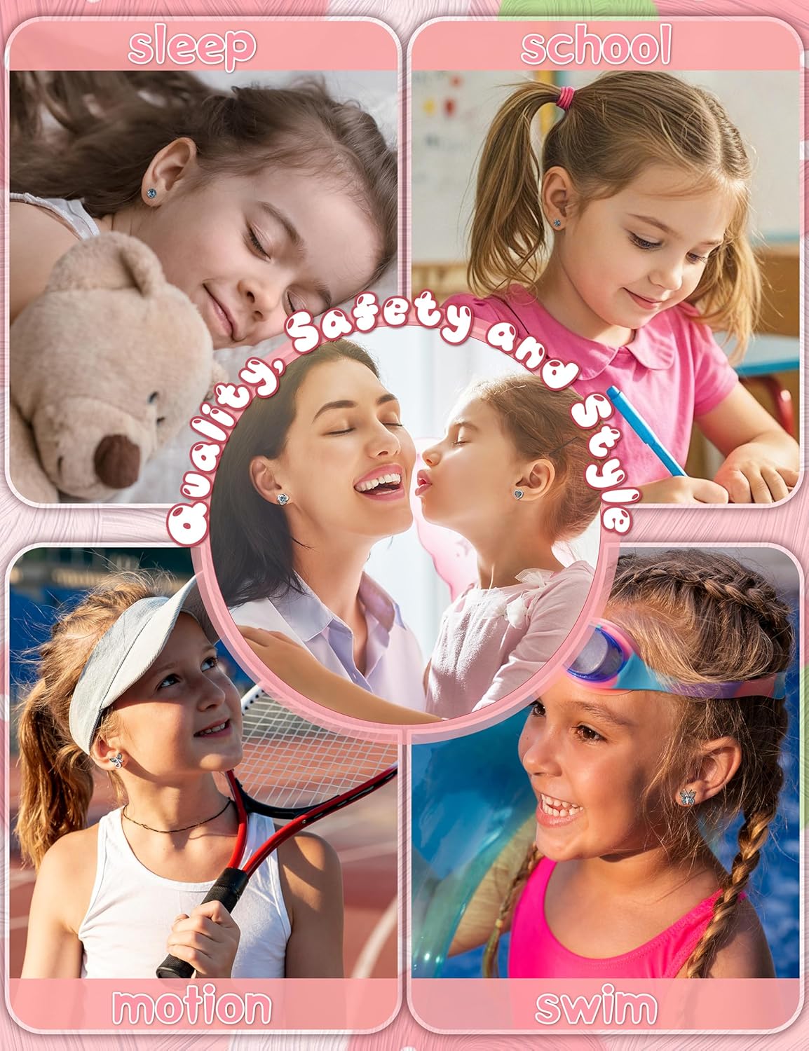 Valentines Day Gifts for Her, Hypoallergenic Screw Back Earrings for Girls Women Surgical Stainless Steel Stud Earrings for Sensitive Ears Cute Butterfly Flower Heart CZ Kid Toddler Jewelry Gift - Image 7