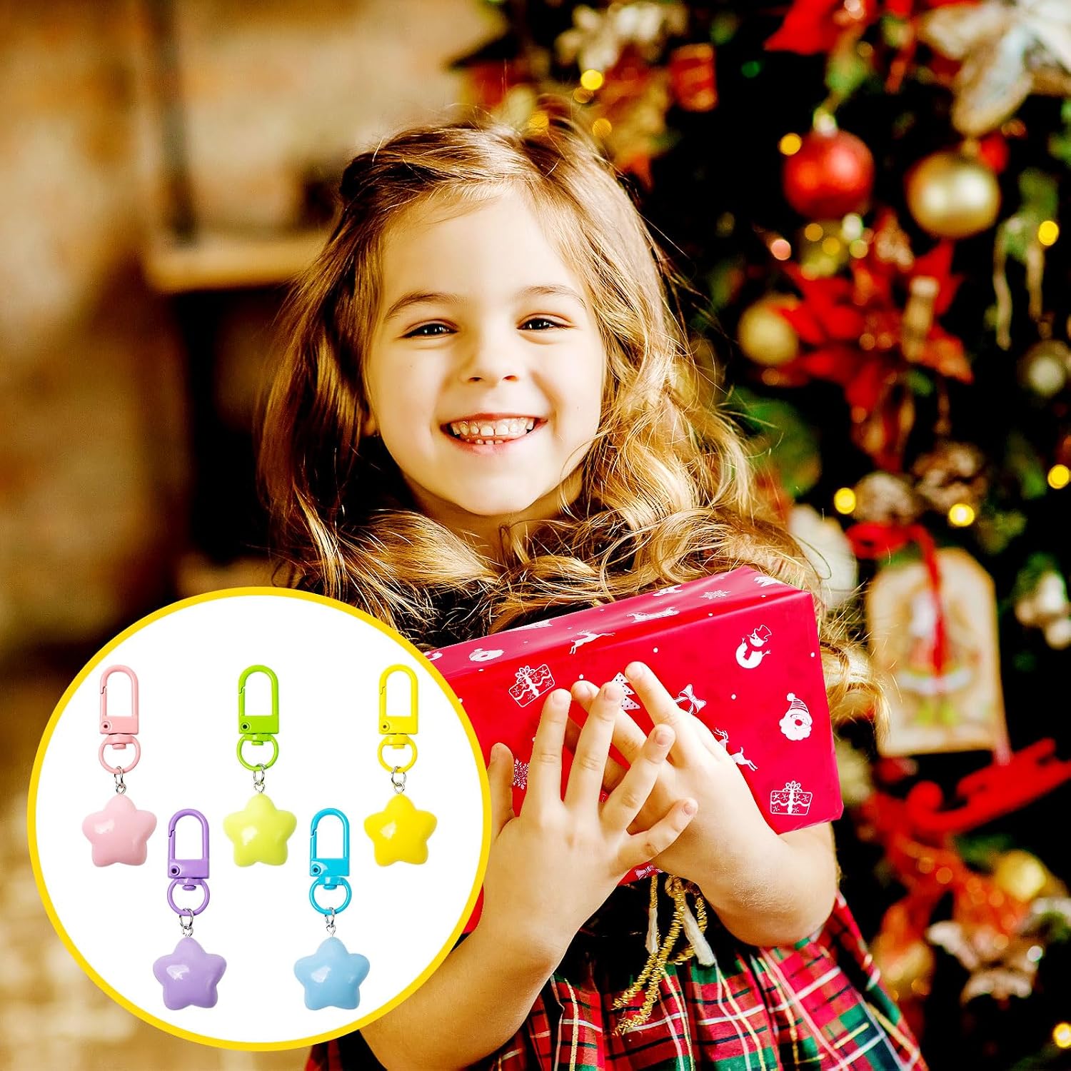 20 Pcs Star Keychain Bulk Chubby Star Key Chains for Car Keys Backpack Charms Key Ring for Keys, Bags, DIY Accessories