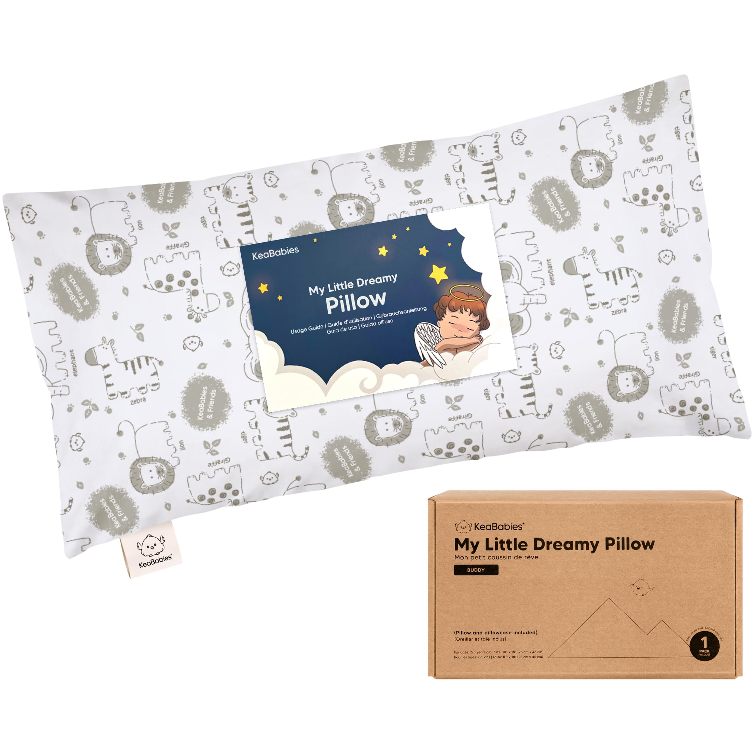 Toddler Pillow with Pillowcase - 10x18 My Little Dreamy Kids Travel Bed Pillows for Sleeping, Organic Cotton Small Pillowcase, Soft & Breathable,