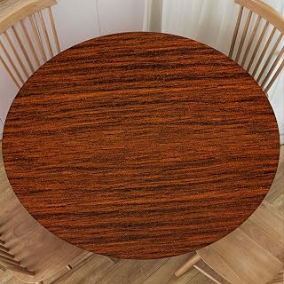 Round Fitted Tablecloth with Elastic Wood Texture Table Cloth Cover Washable Tablecloths Brown Waterproof Polyester Cloths for Outdoor Indoor, 44" for 32.2"-36.1" Round Table Style15