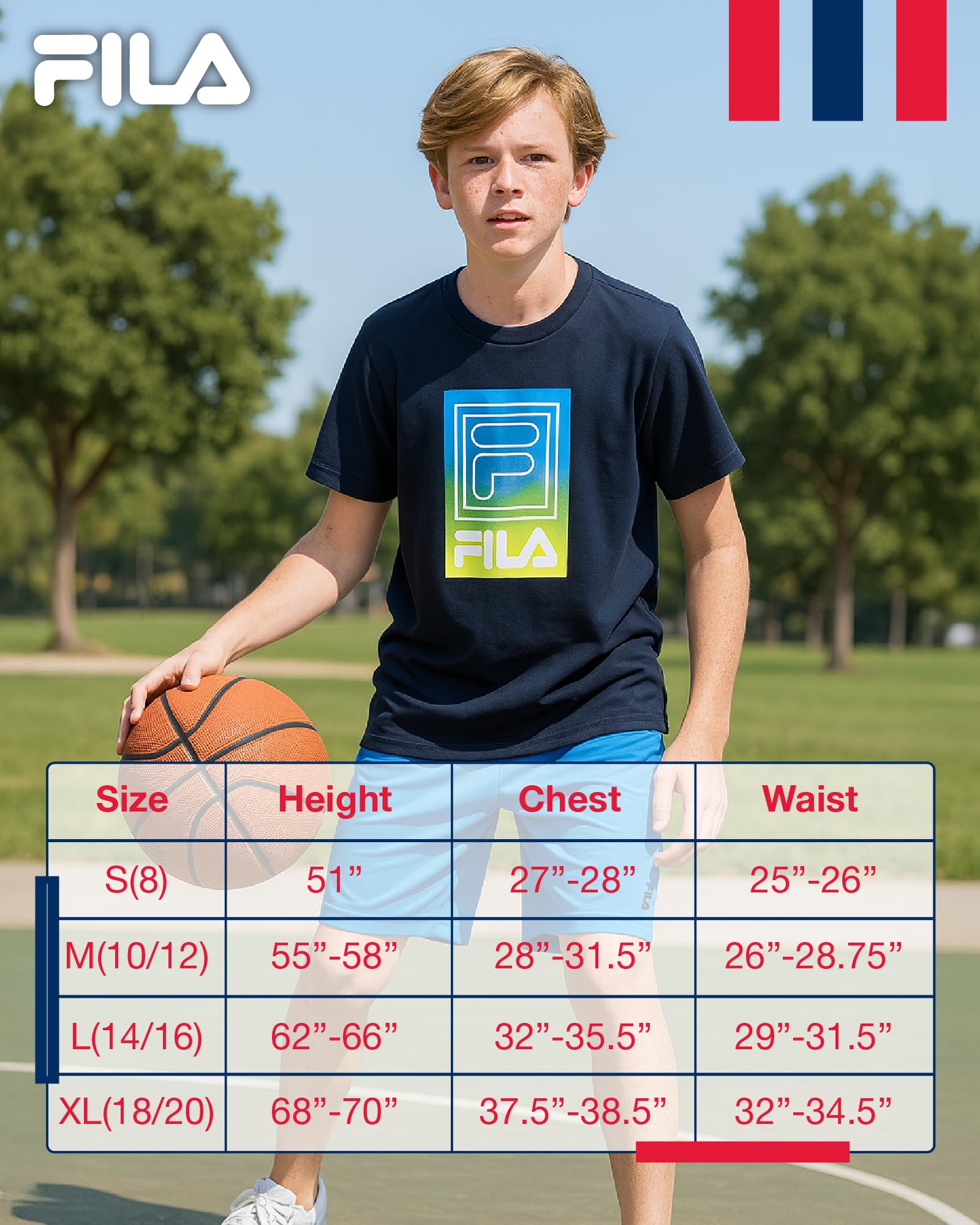 Fila Sport-Shirts für Jungen – 3er-Pack Performance Rundhalsausschnitt Jungen Dry Fit Shirts – Active Short Sleeve Graphic Tees (Größen 8–18)