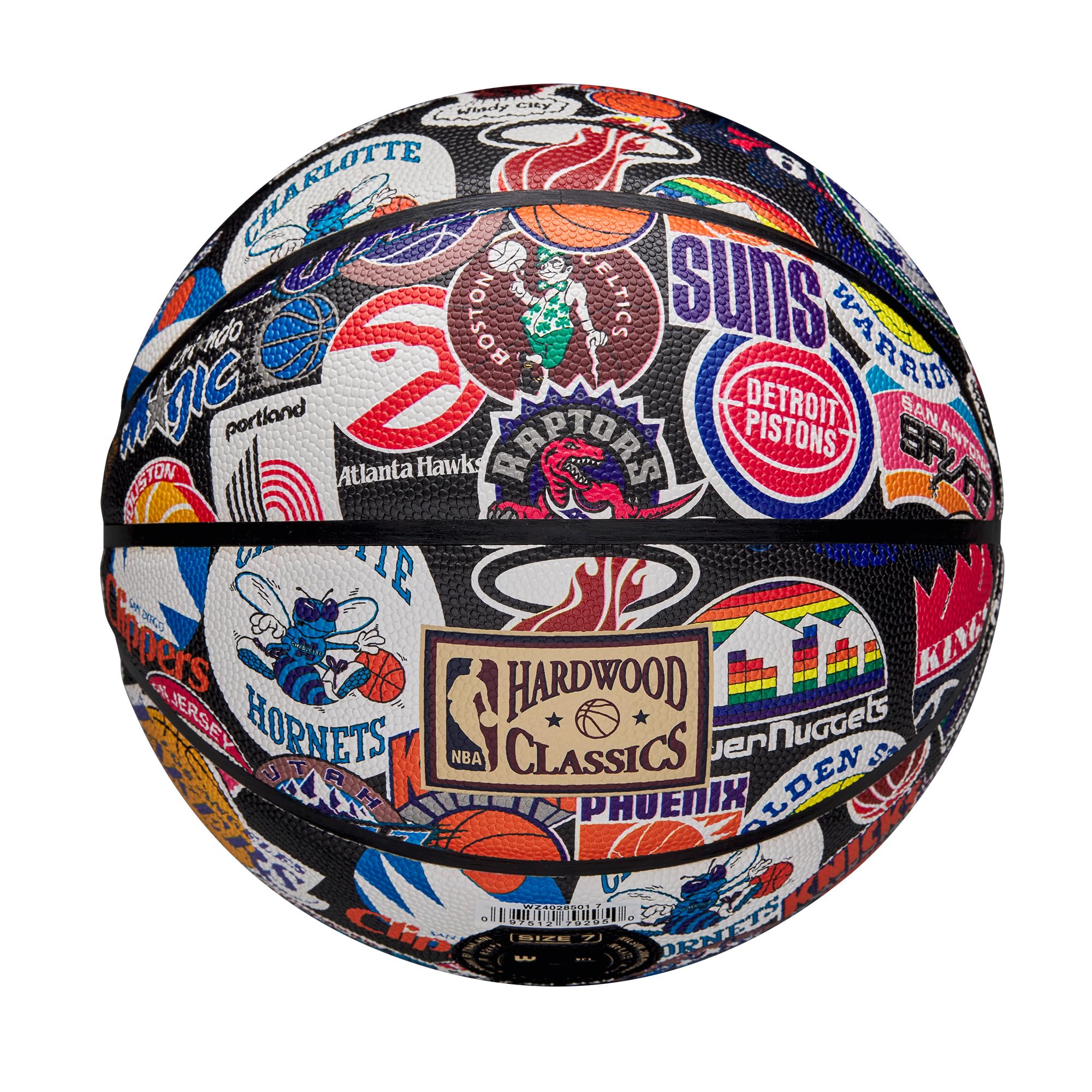 Wilson Balón NBA All Team Retro, Fabricado con Innovación de Doble Profundidad y una Superficie de Tacto Puro, con Retención de Aire Mejorada y Emblemas Clásicos de Duela, Talla: 7