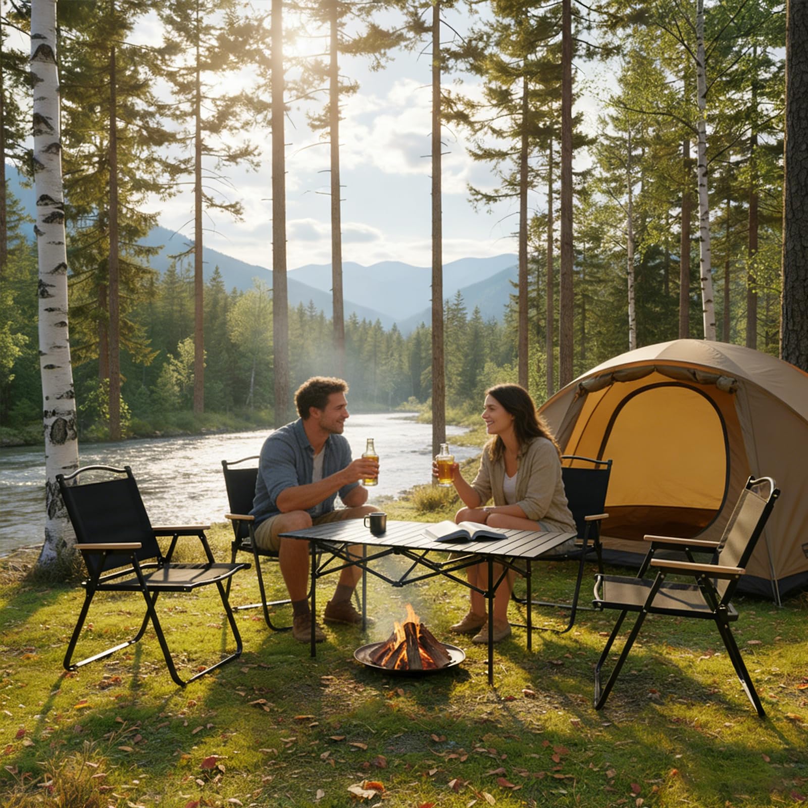 Table de Camping Pliante – 94 x 55 cm Table Pique-Nique Extérieur Portable, Table Pliante Extérieur avec Sac de Transport et Rangement, pour BBQ, Pêche, Randonnée