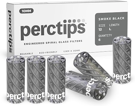 Glass Tips 12mm Spiral Vortex Filters - 6 Count Perc Tips Smoke Black