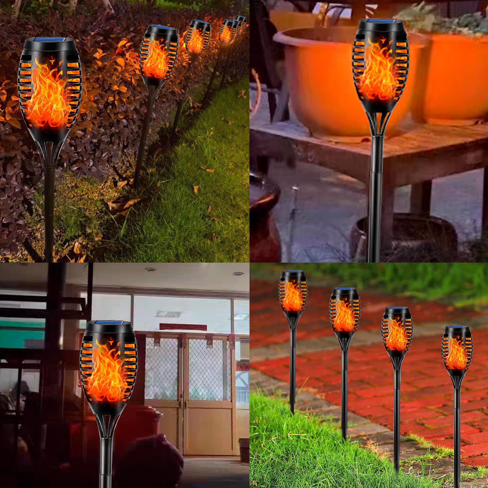 LQWELL Latarki solarne do ogrodu zewnętrznego, 8 sztuki, 12 diod LED, realistyczna lampa ścieżkowa z płomieniem, wodoodporność IP65, do trawnika, patio, dziedzińca (8 sztuki)