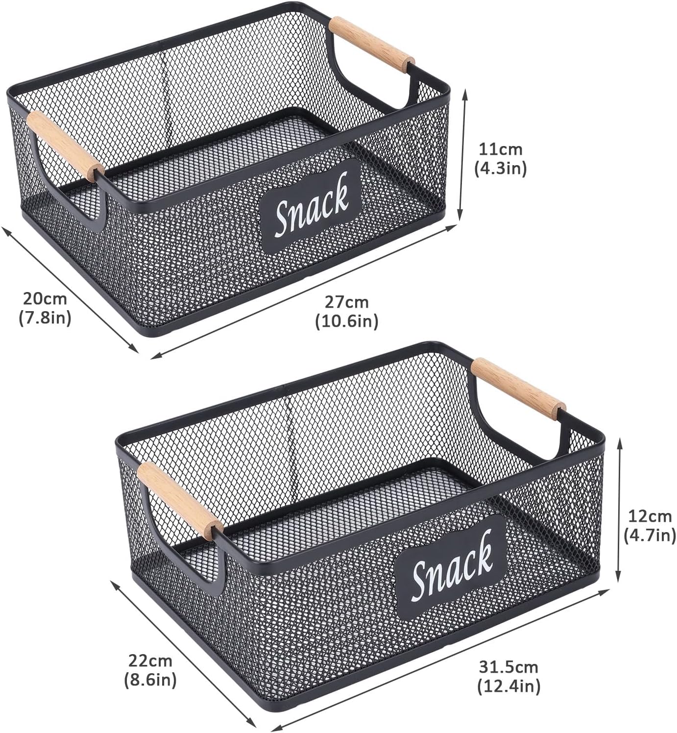Snack Organizer, 2 Pack Metal Mesh Snack Basket with Wooden Handles, Snack Bin Snack Storage, Snack Bar organizer for Chips, Pretzels, Cookies, Popcorn - Kitchen Pantry Organizer and Storage image 3