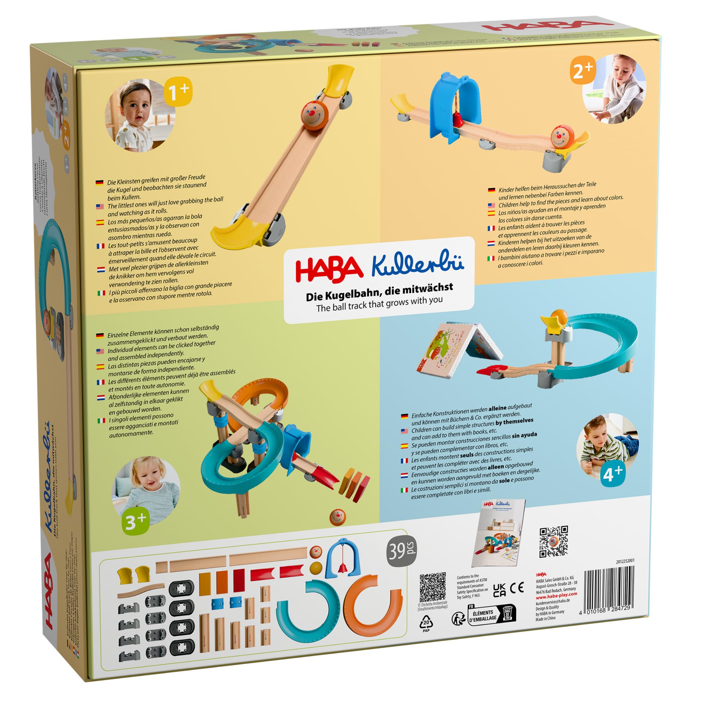 HABA Kullerbü Step-By-Step: Mitwachsende Kugelbahn & Murmelbahn für Kleinkinder ab 1-4 Jahren. Stabiles Klicksystem, kompatibel mit Allen Kullerbü-Bahnen - 2012252001