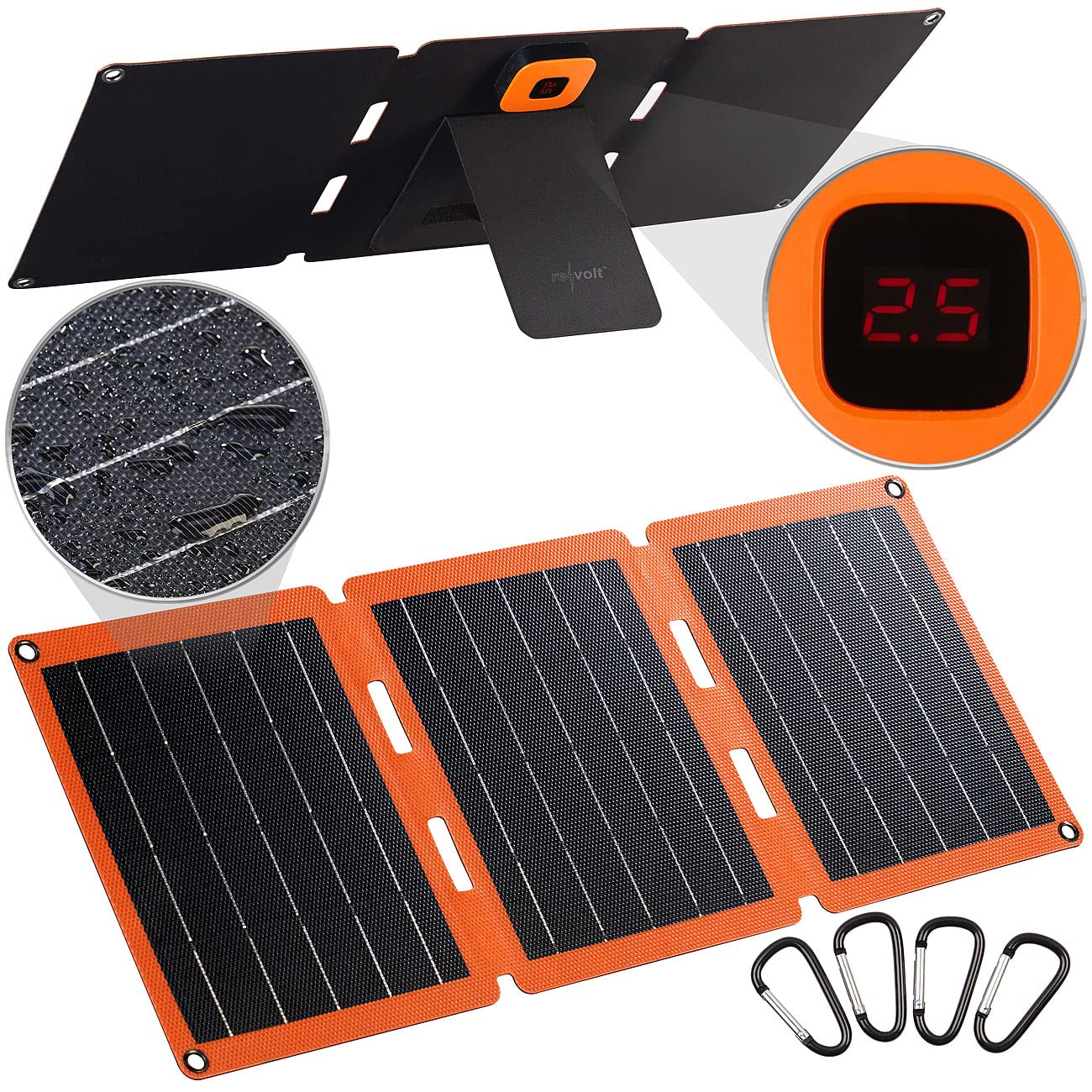 revolt USB c Solar Panel: 21-Watt-Solarpanel-Ladegerät, USB-C/-A, je 2,4 A, faltbar, IP65, ETFE (Falt Solarpanel, Solar Ladegerät mobil, 5V)