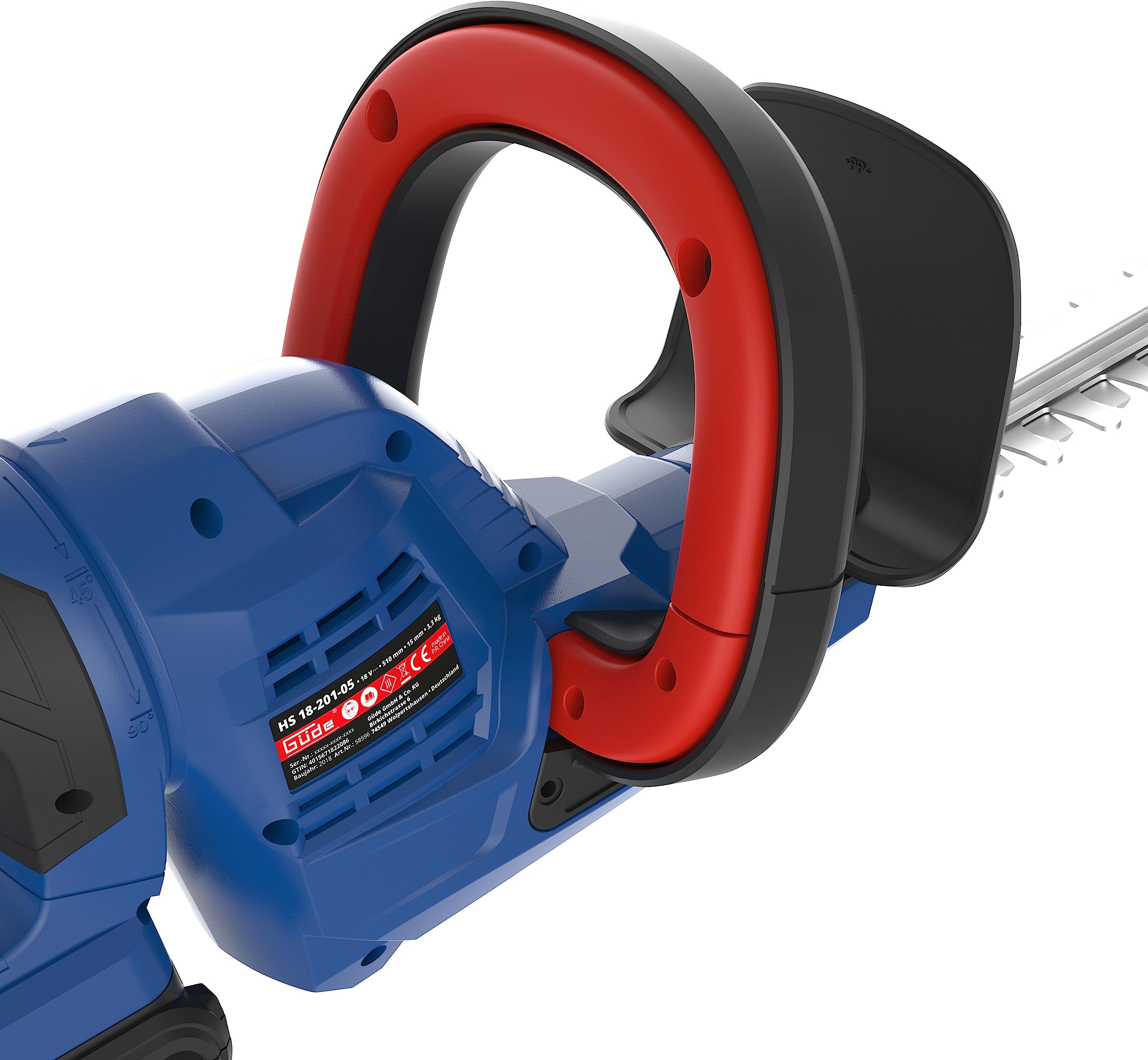 Güde 58596 HS 18-201-05 akumulatorowe nożyce do żywopłotu (18 V, nóż ze szlifem diamentowym, uchwyt obrotowy o 180 stopni, metalowa przekładnia)