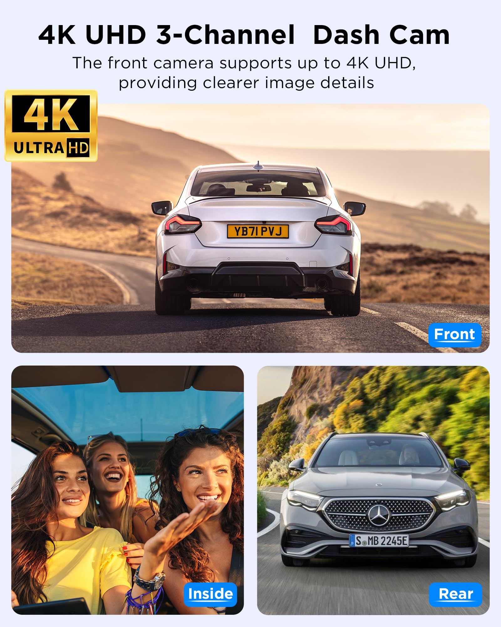 Famgoods Dashcam Frontal 4K, Retro, Interior, Pantalla IPS de 3.16", Tarjeta Gratuita de 64GB, Dash CAM Camara Coche WiFi inalámbrico de 5GHz, App, Super Visión Nocturna, Sensor G, Grabación en Bucle