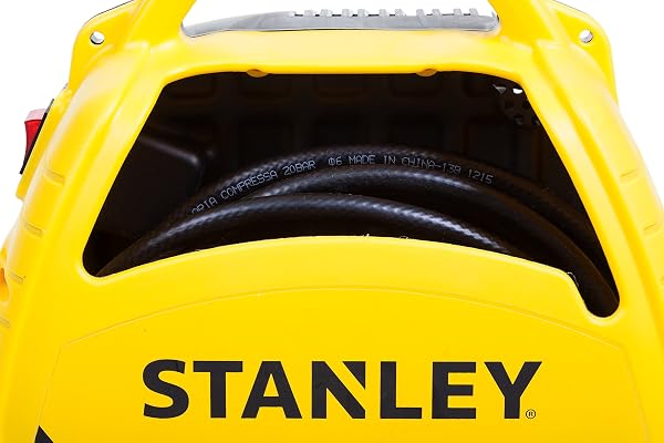 Stanley Compressore Aria Portatile 8 Bar - Compressore 8Bar Senza Olio con Attrezzi Pneumatici - Incl. Tubo dell'Aria da 3M, Pistola ad Aria con Manometro e 3 Ugelli - Giallo - 5