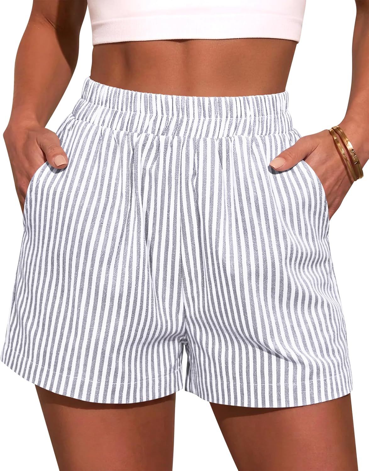 Diosun Womens Striped/Gingham Boxer Shorts Summer Casual Beach Shorts Elastic Waist Straight Leg Plaid Pajama Bottoms