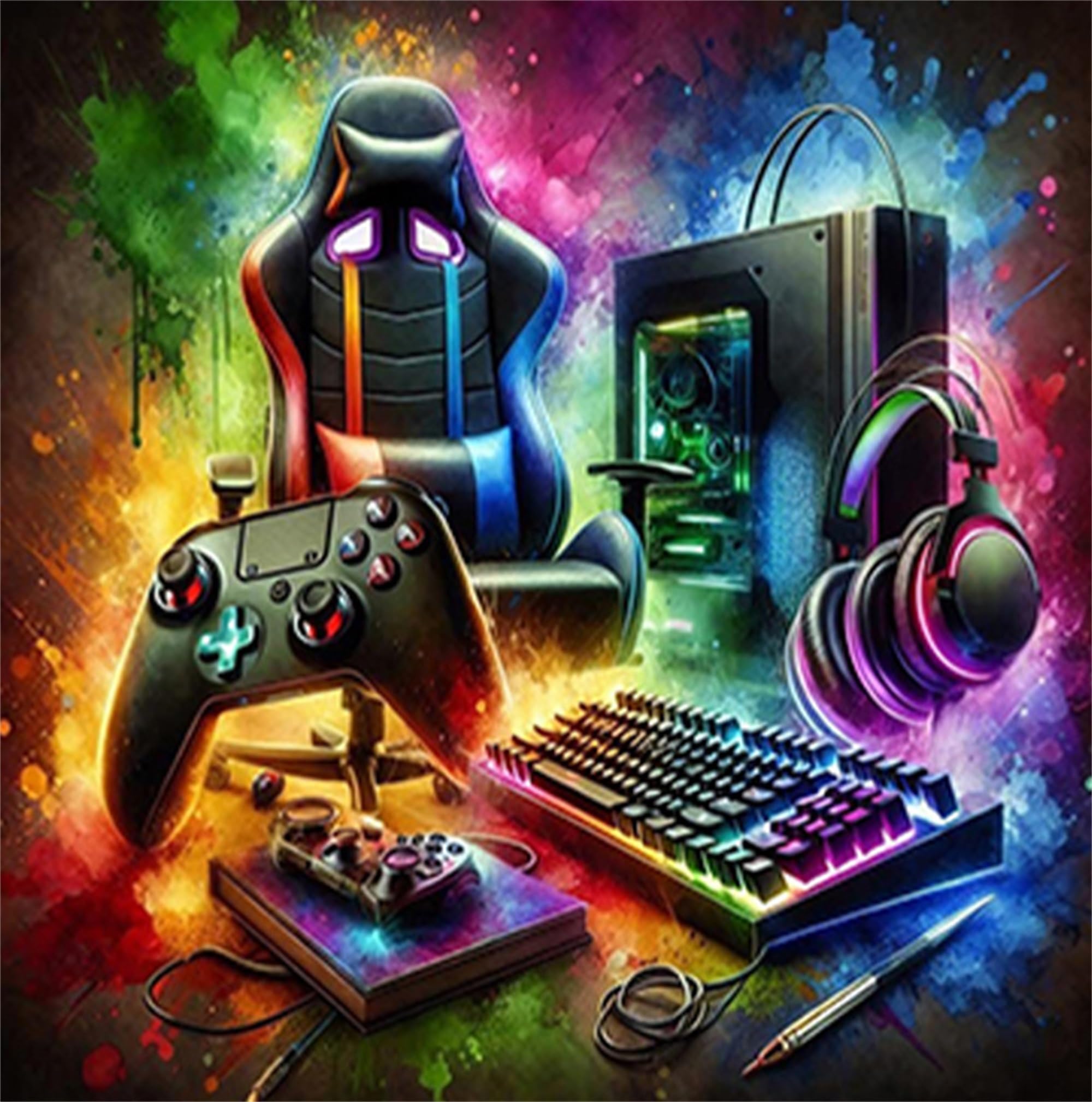 SDAFUS.. Diamond Painting Kit for Adults,5D Diamond Art Kits for Beginner,Game Room Gem Art,Crystal Kits Round Drill for Home Wall Decor Gifts,Women,Men (Game Room)