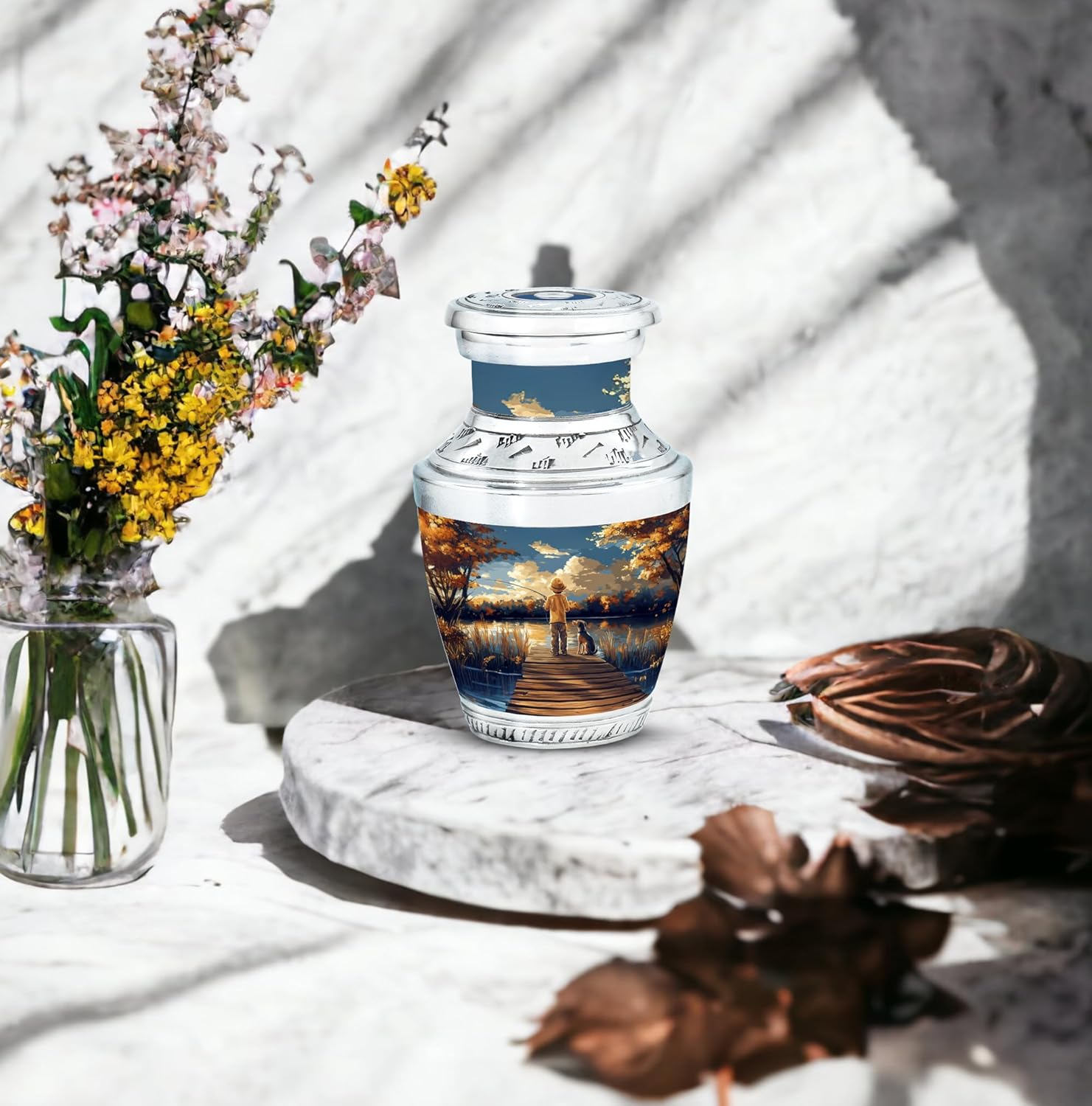 Urns for Ashes, Keepsake Urn for Human Ashes, Fisherman Funeral Cremation Urns for Human Ashes, Memorial Gift for Sister, Blue, 3 Inch