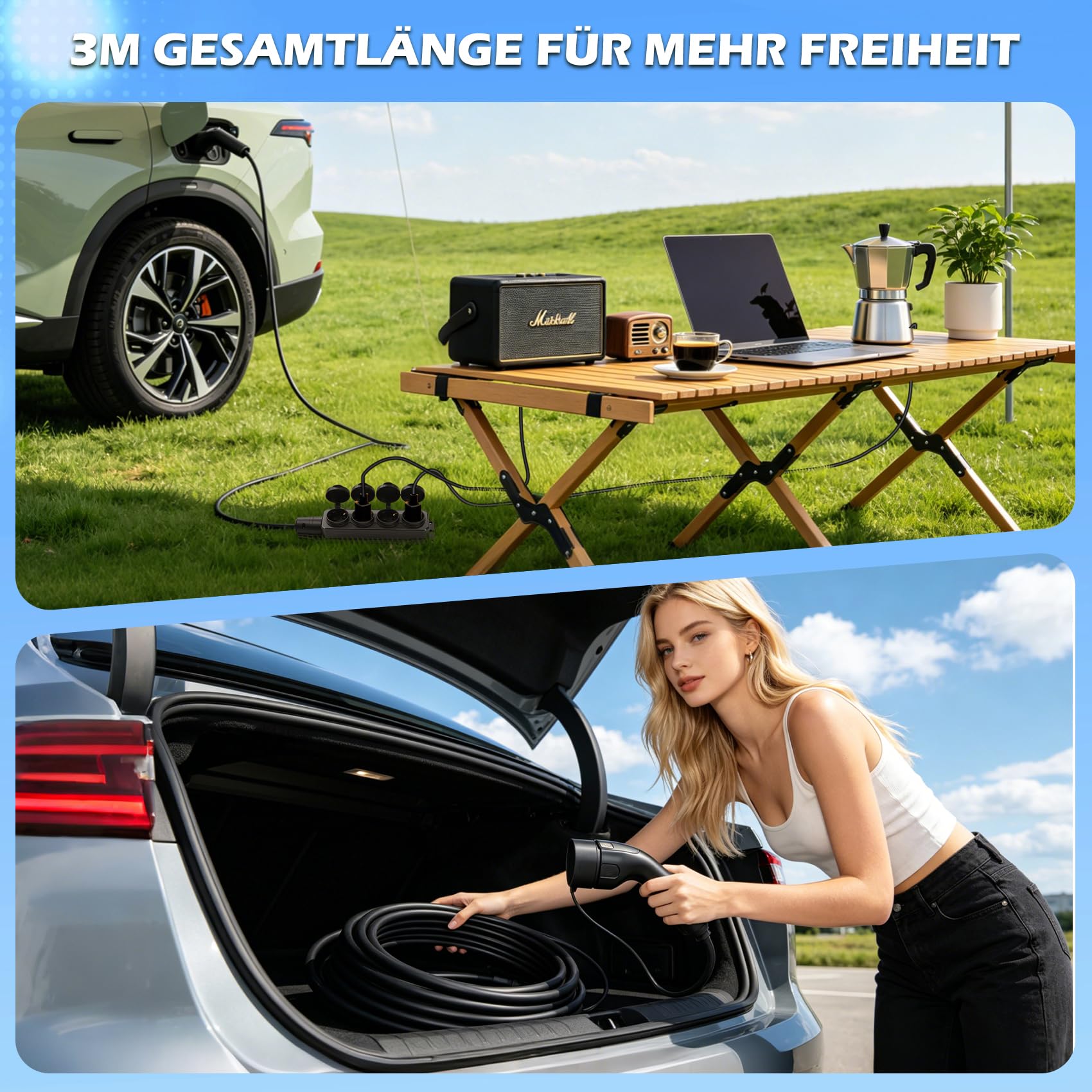 JULIK V2L Adapter Nur für BYD ATTO 3, Seal U, Dolphin, ETP3 & Denza D9-3 Meter Gesamtlänge mit 4-Fach Steckdose, 3.5kW 16A Vehicle-to-Load Entladepistole für EV & PHEV, Camping & Notstromversorgung