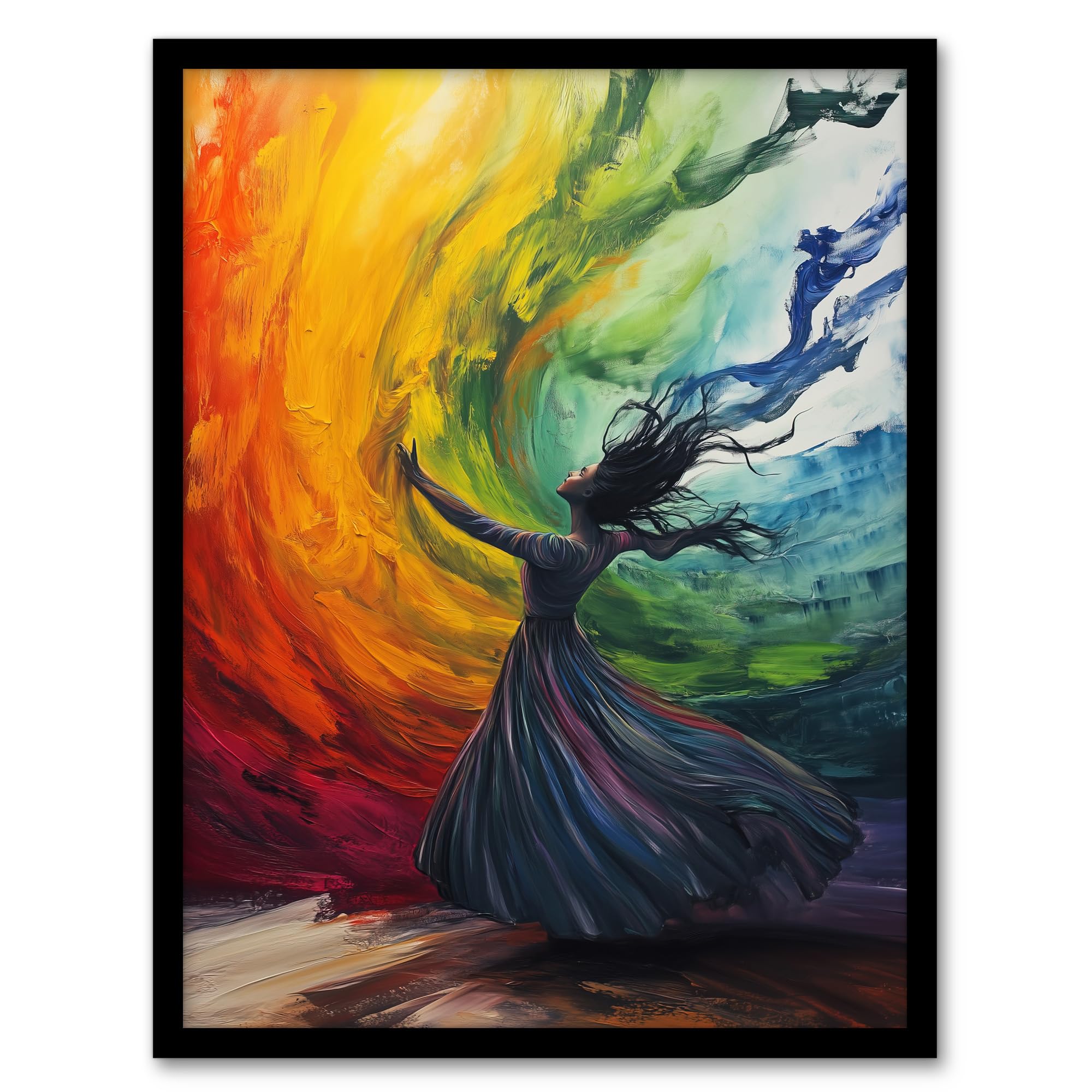 Artery8 Rainbow Rhapsody Dance Colourful Conceptual Art Living Room Artwork Framed Wall Art Print A4
