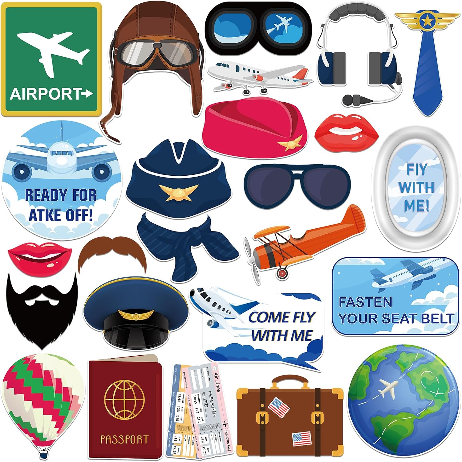 25pcs Pilot Airplane Booth Props Adventure Themed Birthday Decorations for Boys Single Party Decor Aviation Supplies