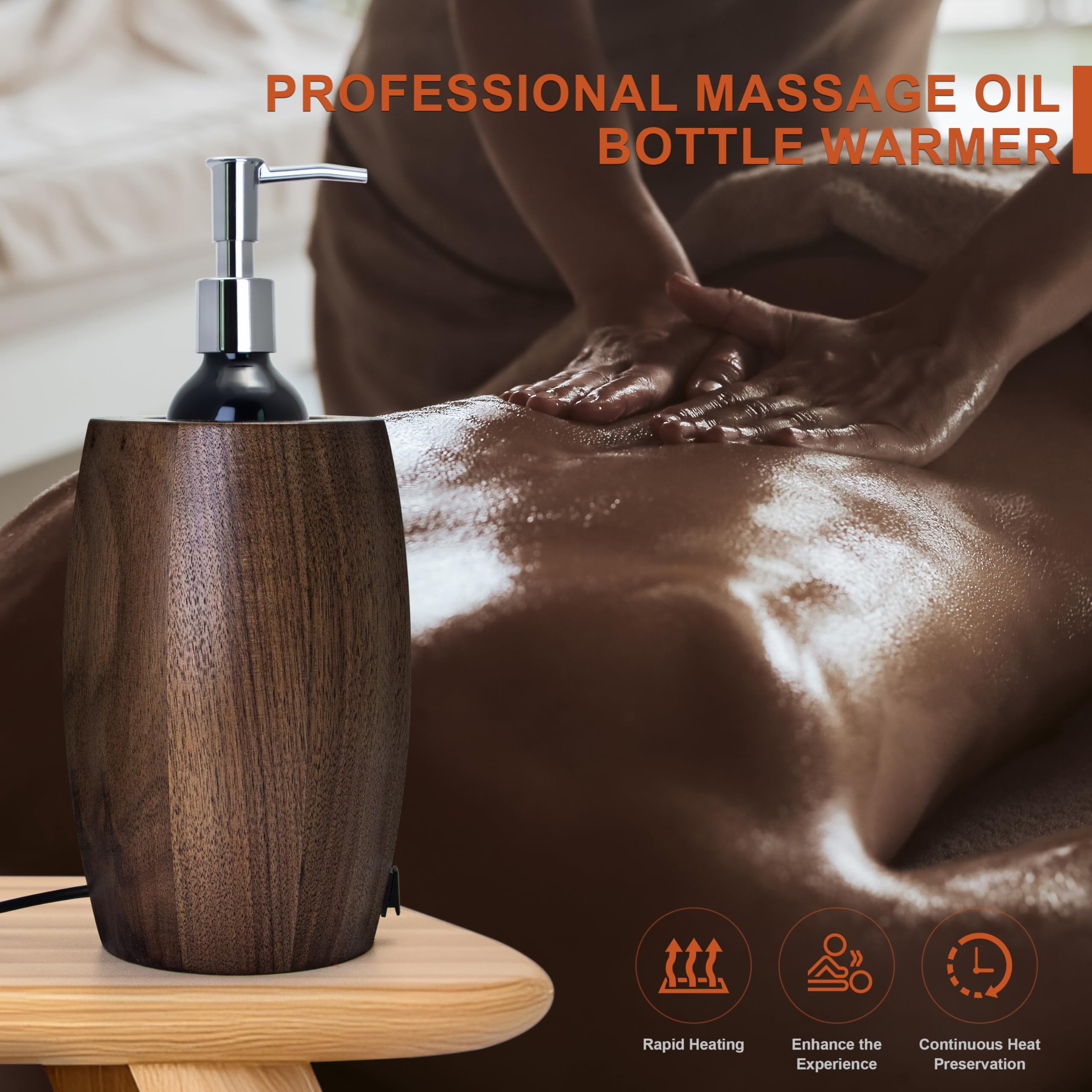 Elitzia Massaggio in noce massello scalda olio con pompa in acciaio inox bottiglia | 70W Intelligente 50-60 ° C Temperatura Costante Lozione Gel Crema Riscaldatore per Spa Salon Home Massage ETAW02C