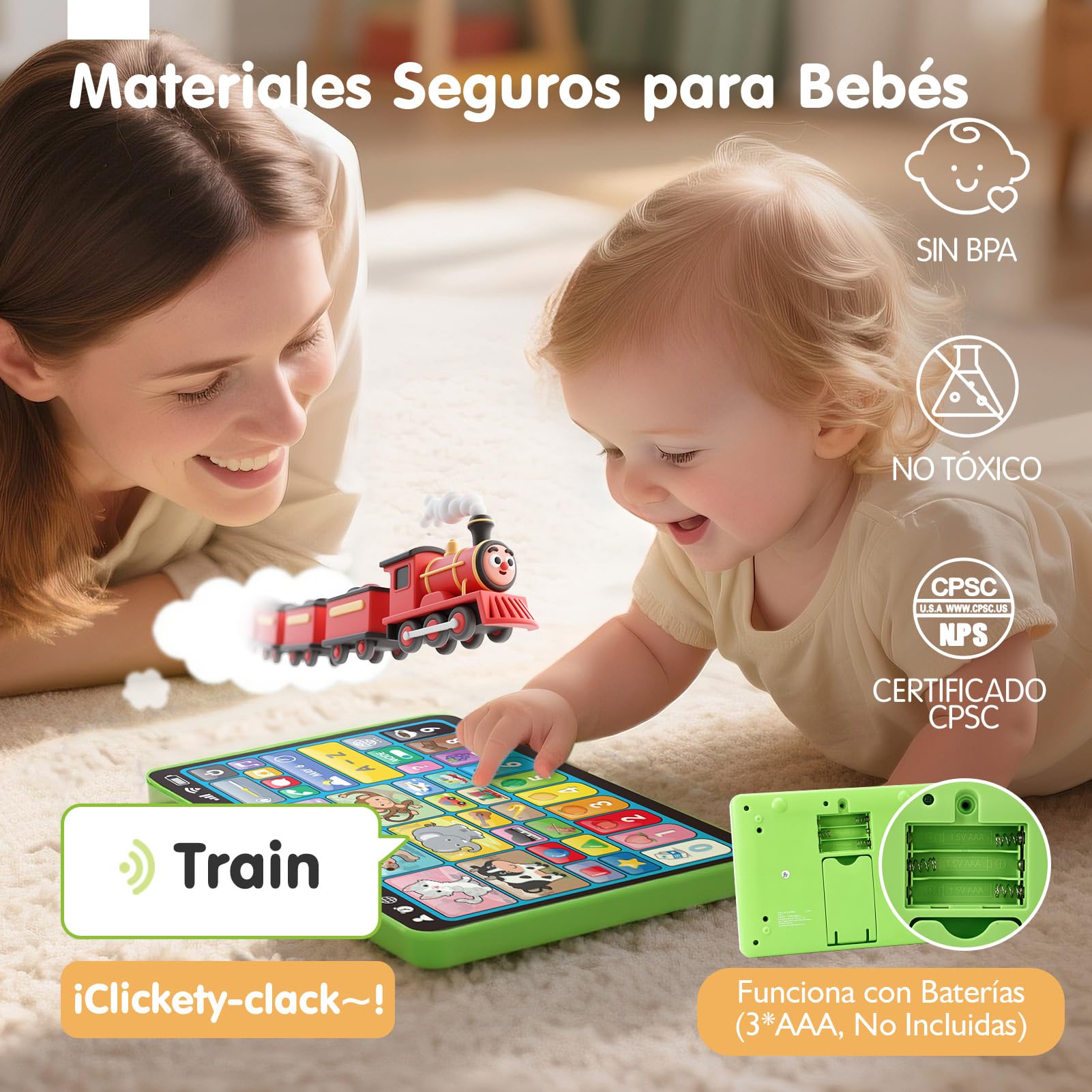 hahaland Tablet para Niños 1 2 años - Musical Panel Educativo Que enseñan Animales, Letras, Números - Tablet Infantil Juguetes Interactivos para niños 2 años - Versión 5 Idiomas