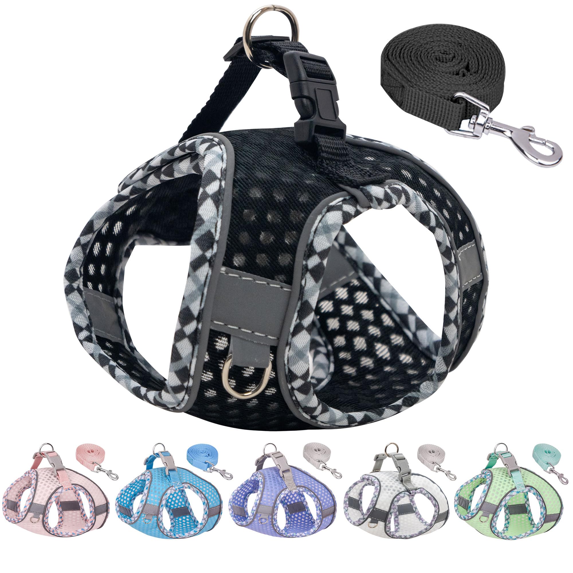 JOYPAWS Summer Dog Harness and Leash Set, Soft Dog Vest Harness with Super Breathable Diamond Mesh, Reflective No-Pull Pet Harness for Outdoor Walking