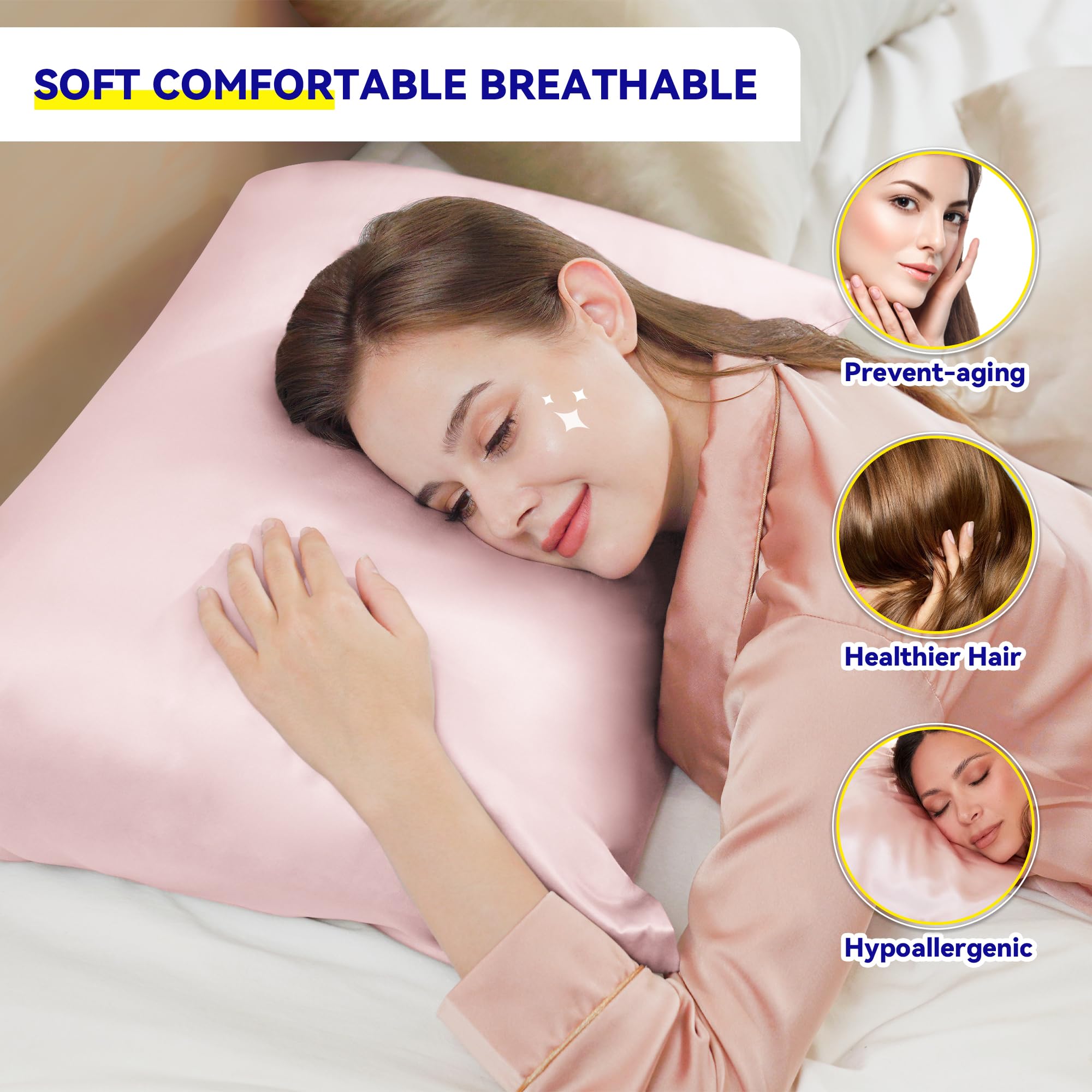 Jaciu Federa 100% seta, per capelli e pelle, federa in seta di gelso su entrambi i lati 21 Momme 600 fili morbidi e traspiranti (Rosa, 51x76cm, 1 pezzo)