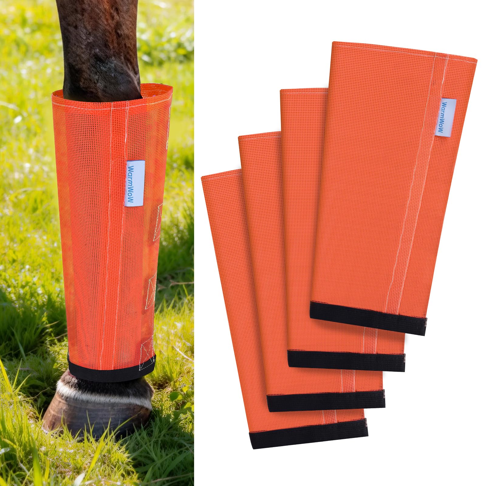 Bottes anti-mouches pour chevaux Lot de 4 - Maille ample réglable - Orange
