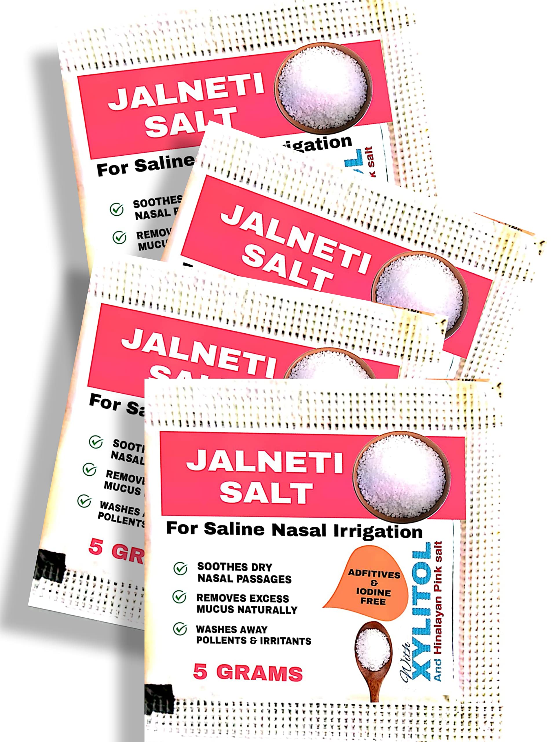 AYURTECH Jala Neti Salt Satchets with Himalayan Pink Salt + Xylitol + Sodabicarb ( Without Additives )For Nasal Rinse with Minimal Irritation -5gm One Month Pack (30 Satchets )for Saline Nasal Irrigation Manual Nasal Aspirator (White)