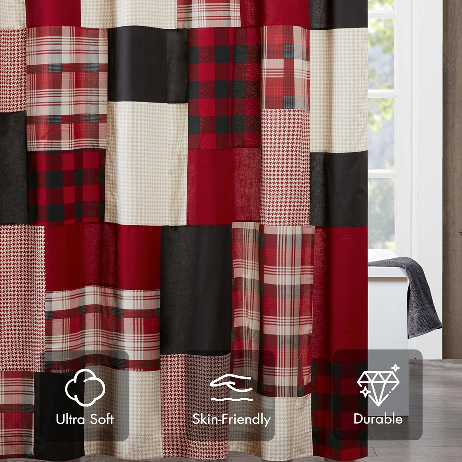 Woolrich Sunset Cotton Shower Curtain, Plaid Lodge/Cabin Shower Curtains for Bathroom, 72 X 72, Red