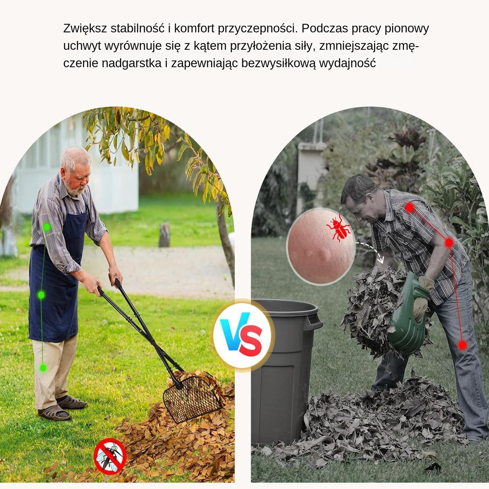 Trawnikowe Szerokie Metalowe Ergonomiczne Narzędzia do Sprzątania | Ogrodowy Podbieracz Do Liści Do Czyszczenia Ogrodu Trawnika Podjazdu Ścieżki Z Resztek Roślinnych i Śmieci