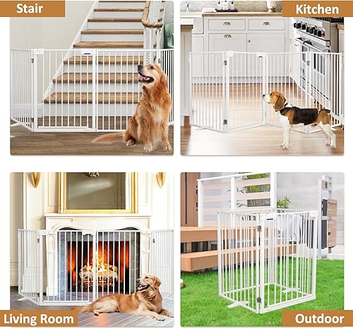 Miniatura 7 de Puertas de metal independientes para perros con puerta, extra anchas de 24 pulgadas, 32 pulgadas de altura, valla plegable para interiores y